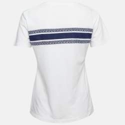 Pre Owned Christian Dior White Logo Intarsia Jersey T-Shirt S