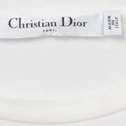 Pre Owned Christian Dior White Logo Intarsia Jersey T-Shirt S