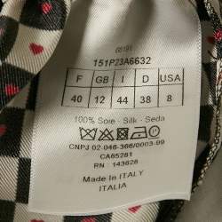Pre Owned Dior White/Black Checkered Heart Print Silk Pajama Pants M