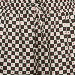 Pre Owned Dior White/Black Checkered Heart Print Silk Pajama Pants M