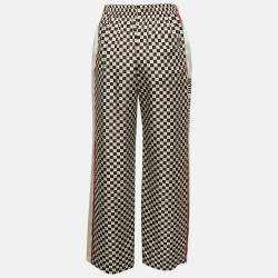 Pre Owned Dior White/Black Checkered Heart Print Silk Pajama Pants M