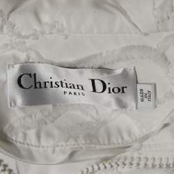 Christian Dior White Textured Tafetta Hooded Oversized Sweatshirt S