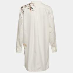 Pre Owned Christian Dior Off White Floral Print Cotton Pleated Shirt Dress S