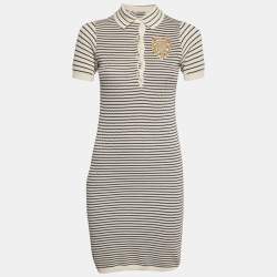 Christian Dior White/Black Striped Rib Knit T-Shirt Dress S