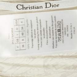 Pre Owned Dior Off-White Printed  Cotton Pleated Midi Skirt S