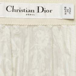 Pre Owned Dior Off-White Printed  Cotton Pleated Midi Skirt S