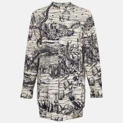 Christian Dior White/Blue Cotton Printed Tunic Top L