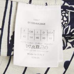 Christian Dior White/Blue Cotton Printed Tunic Top L