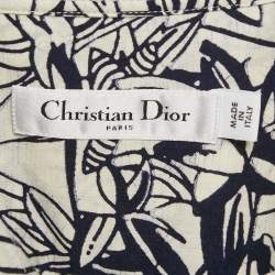 Christian Dior White/Blue Cotton Printed Tunic Top L