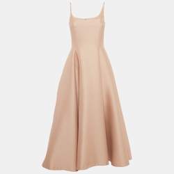 Pre Owned Christian Dior Pink Wool Blend Flared Midi Dress M