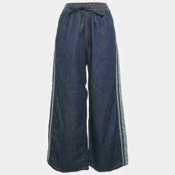 Pre Owned Christian Dior Blue Denim Wide Leg Pants S