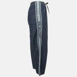Pre Owned Christian Dior Blue Denim Wide Leg Pants S