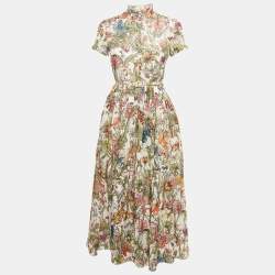 Christian Dior Green Floral Print Cotton Midi Dress S