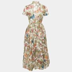 Christian Dior Green Floral Print Cotton Midi Dress S
