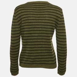 Pre Owned Dior Green Striped Cashmere Long Sleeve Sweater S