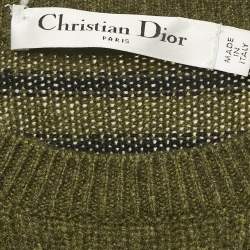 Pre Owned Dior Green Striped Cashmere Long Sleeve Sweater S