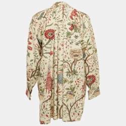 Pre Owned Dior Beige Floral Print Cotton Long Blouse M
