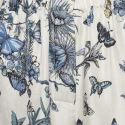 Dior White/Blue Printed Silk Wide Leg Pants M