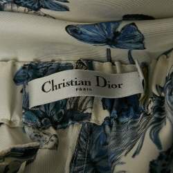 Dior White/Blue Printed Silk Wide Leg Pants M