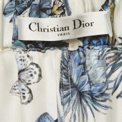 Dior White/Blue Printed Silk Wide Leg Pants M