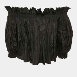 Dior Black Silk Off-The-Shoulder Crop Top L