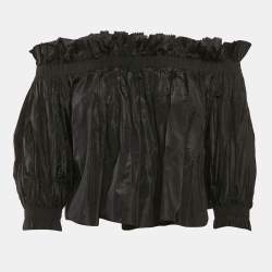 Dior Black Silk Off-The-Shoulder Crop Top L