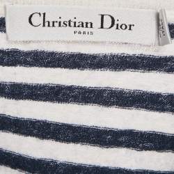 Pre Owned Christian Dior Blue Striped Linen Knit Ruffled Sleeve Top M