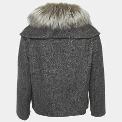 Christian Dior Dark Grey Wool & Silk Fur Collar Jacket M