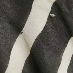 Pre Owned Christian Dior Black & White Printed Silk Draped Maxi Dress L