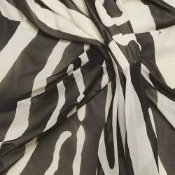 Pre Owned Christian Dior Black & White Printed Silk Draped Maxi Dress L