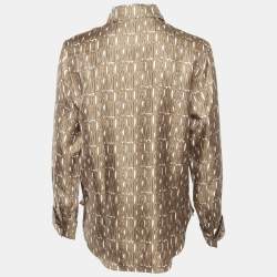 Pre Owned Dior Brown Logo Print Satin Silk Shirt M