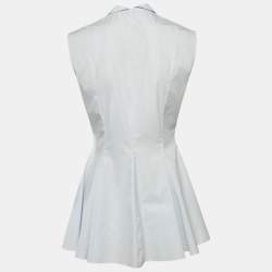 Christian Dior Blue Pinstripe Cotton Sleeveless Flared Shirt Dress M