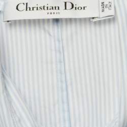 Christian Dior Blue Pinstripe Cotton Sleeveless Flared Shirt Dress M