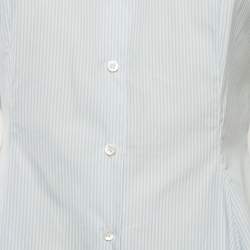 Christian Dior Blue Pinstripe Cotton Sleeveless Flared Shirt Dress M