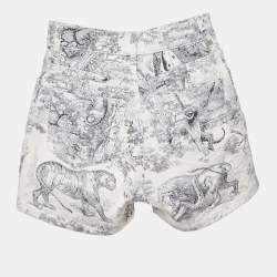 Pre Owned Christian Dior White/Blue Denim Toile de Jouy  Shorts XS