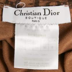 Pre Owned Christian Dior Brown Oblique Jersey V-Neck Top M