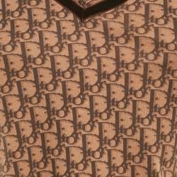 Pre Owned Christian Dior Brown Oblique Jersey V-Neck Top M