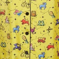 Pre Owned Christian Dior Yellow Zodiac Print Silk Shirt and Shorts Set M/L