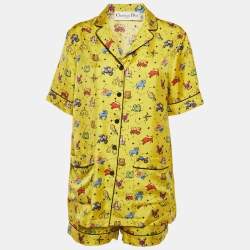 Christian Dior Yellow Zodiac Print Silk Shirt and Shorts Set M/L