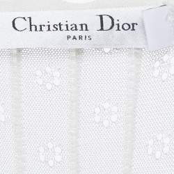 Pre Owned Christian Dior Off-White Pointelle Knit Flared Midi Dress L