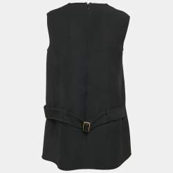 Pre Owned Christian Dior Black Wool & SIlk Crepe Patch Detail Top M