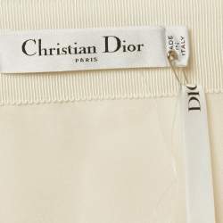 Pre Owned Christian Dior White & GolD Brocade Pencil Skirt S