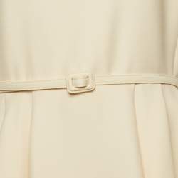 Pre Owned Christian Dior Cream Wool & Silk Crepe Pleated Belted Mini Dress XL