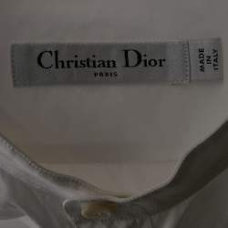 Pre Owned Christian Dior White Bee Embroidery Cotton Button Front Shirt S
