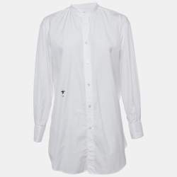 Pre Owned Christian Dior White Bee Embroidery Cotton Button Front Shirt S