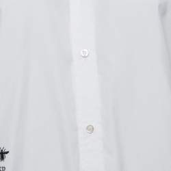 Pre Owned Christian Dior White Bee Embroidery Cotton Button Front Shirt S