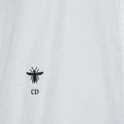 Pre Owned Christian Dior White Bee Embroidery Cotton Button Front Shirt S