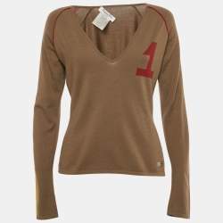 Pre Owned Dior Caramel Brown Long Sleeve V-Neck John Galliano Sweater L
