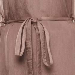 Pre Owned Christian Dior Mauve Silk Ruffled Belted Kaftan Dress L
