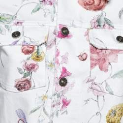 Pre Owned Christian Dior White Floral Printed Denim Button Jacket S